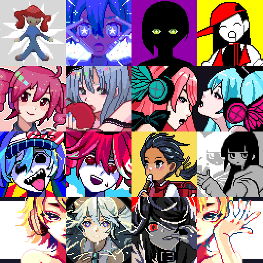 Icons themed after Vocaloid songs. You might find some of these replicated by others on the pixel art map "wplace"!